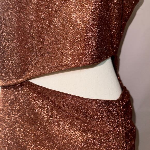 H&M Divided Brown Glitter Ruched Cut-Out Bodycon Dress – Size Large - Picture 4 of 8